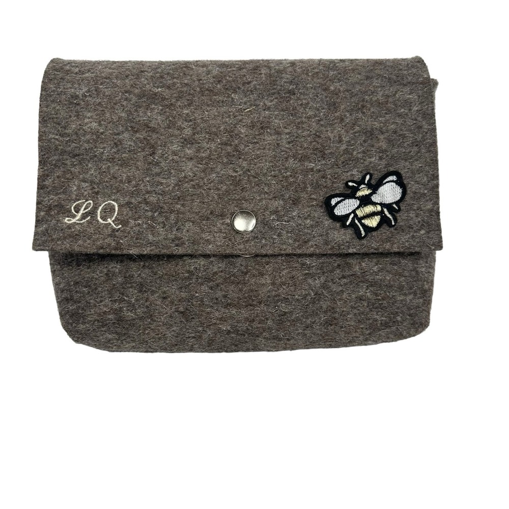 Woolberry Crossbody Felt Purse Merino Wool Handmade Gray Small